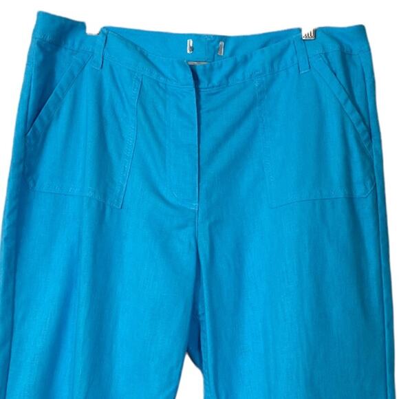 Christopher & Banks Cropped Pants Turquoise Blue Linen Blend Women's Size 14 - Picture 3 of 7
